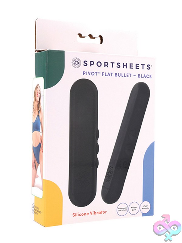 Discreet-Toys-Pivot-Flat-Bullet-Black-Nu-Ss360-17 Pivot Flat Bullet Vibrator By Sportsheets Shown In Black And Pink On A Neutral Background