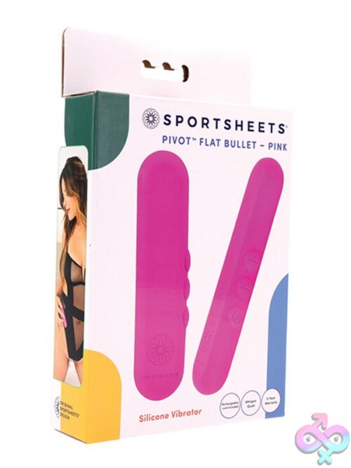 Pivot Flat Bullet Vibrator By Sportsheets Shown In Black And Pink On A Neutral Background