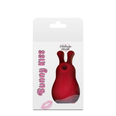 Palm-sized red silicone rabbit air-suction vibe by Platinum Hearts