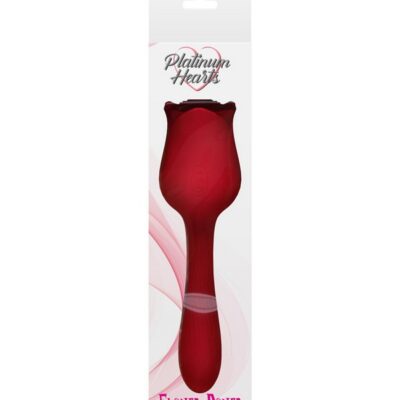 Red dual stimulator rose suction and flexible vibrating wand in silicone by Platinum Hearts