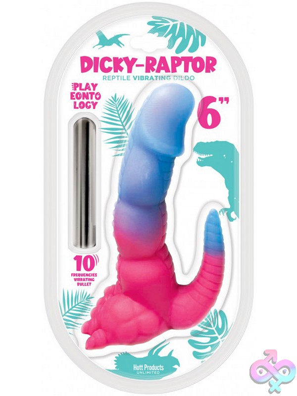 Discreet-Toys-Playeontology-Reptile-Vibrating-Series-Dicky-Raptor-Nu-Hp-3490 6-Inch Dinosaur-Shaped Silver Silicone Vibrator With Suction Cup Base By Hott Products