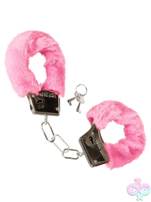 Cheap Sex Handcuffs — Pink Furry Play Cuffs By Calexotics, Pink Faux-Fur Lined Metal Cuffs