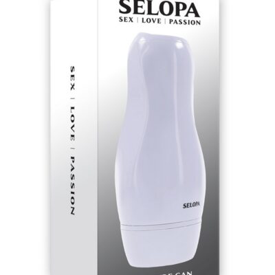 Selopa Pleasure Can vibrating stroker white ABS canister with soft TPE textured sleeve by Selopa