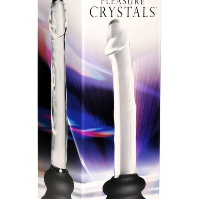 Clear 7-inch borosilicate glass dildo with removable silicone suction cup base by Curve Novelties