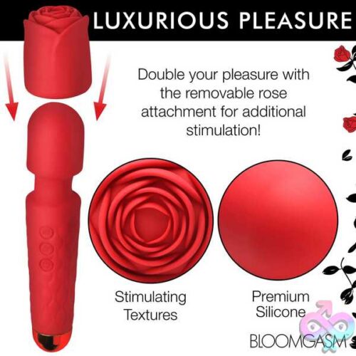 Pleasure Rose 10X Silicone Wand With Rose Attachment - Red - Image 2