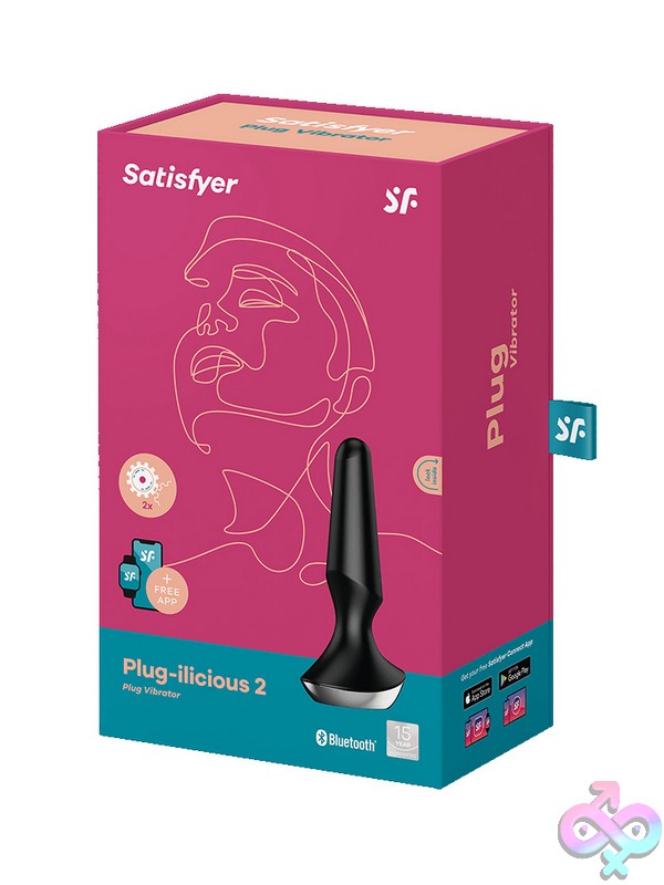 Discreet-Toys-Plug-Ilicious-2-Black-Nu-J2018-139-1 Conical Black Silicone App-Controlled Anal Vibrator With Dual Motors And Wide Safety Base By Satisfyer