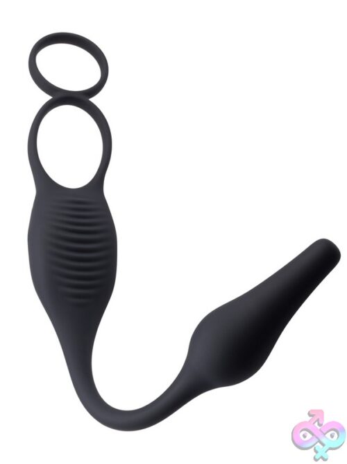 Plug &Amp; Tug Vibrating Plug And Penis Ring Combo In Black - Image 2