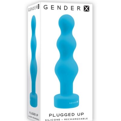 Plugged Up flexible beaded vibrating anal toy in blue silicone by Gender X