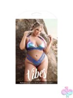 Holographic aqua triangle bralette with removable hood and caged panty queen size by Fantasy Lingerie