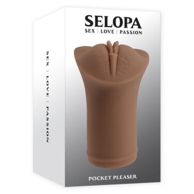 Compact beige pocket stroker with realistic lips in TPE by Selopa