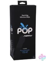 Tantus Pop squirting dildo in lagoon blue silicone with handheld syringe by Tantus