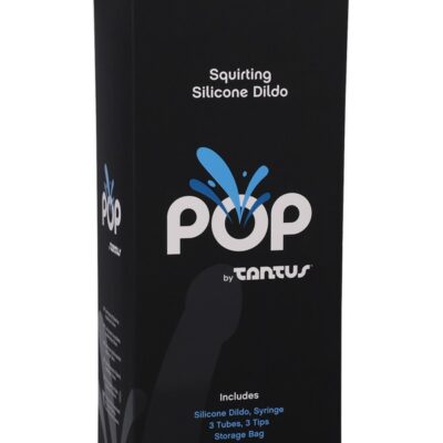 Tantus Pop squirting dildo in lagoon blue silicone with handheld syringe by Tantus