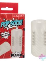 Pop Sock Beaded stroker sleeve in clear and pink showing textured interior bead design