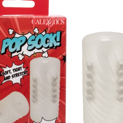 Pop Sock Beaded stroker sleeve in clear and pink showing textured interior bead design