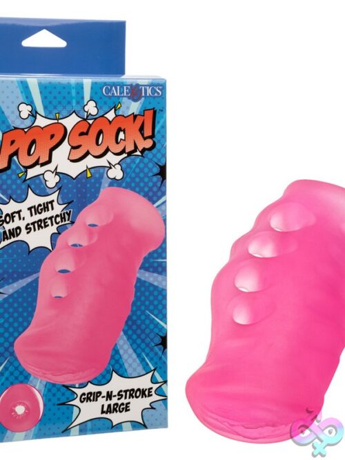 Pop Sock Grip-N-Stroke Compact Textured Stroker In Blue And Pink Shown In Small And Large Sizes