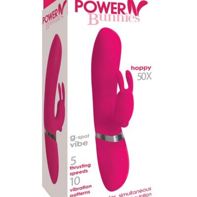 Hoppy 50X rabbit-style vibrator in pink medical-grade silicone by Curve Novelties