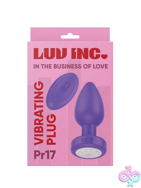 Discreet-Toys-Pr17-Vibrating-Plug-W-Remote-Purple-Nu-Ll-7221-02 Luv Inc Vibrating Anal Plug With Wireless Remote In Green And Purple On A Neutral Background
