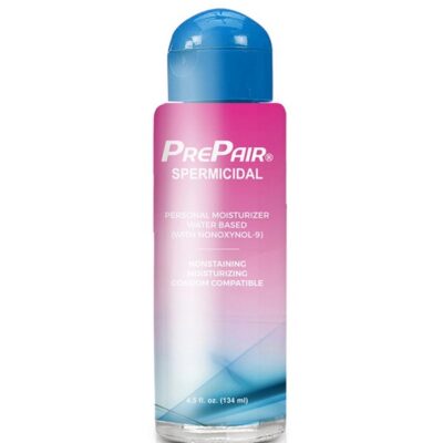 Clear water-based spermicidal lubricant 4.5 oz bottle by Prepair
