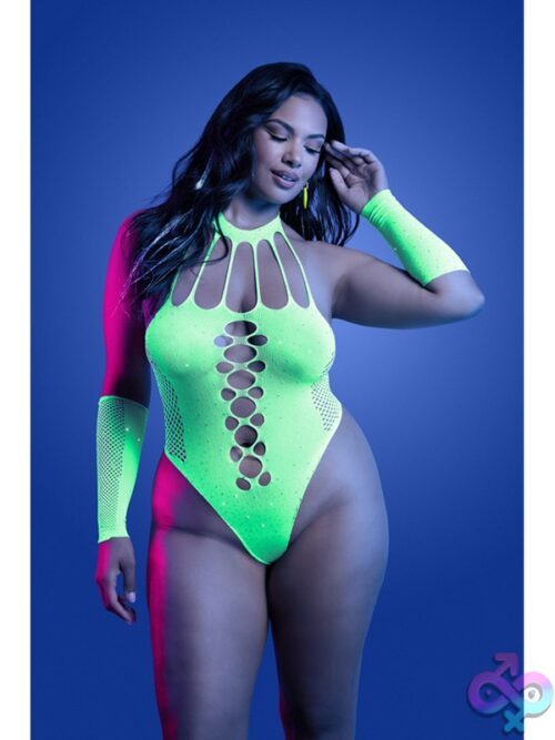 Pressure Point Rhinestone Teddy &Amp; Gloves Neon Green Queen Size - Image 2