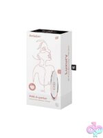 Pink luxury clitoral stimulator with rose gold accents and leather wrap by Satisfyer