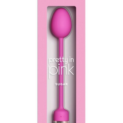 Pink jewel-accented vibrating egg with retrieval cord and glowing LED button by Ns Novelties