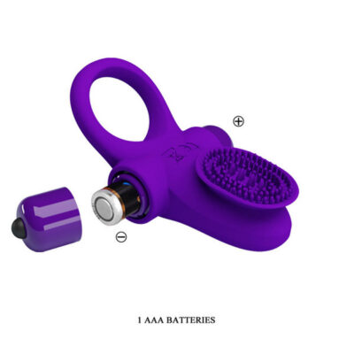 Pretty Love Vibrating Cock Ring II in purple silicone with clitoral stimulator by Pretty Love