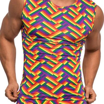 Male Power Pride Fest rainbow multicolored print fitness tank top XL full back design