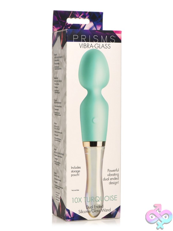 Discreet-Toys-Prisms-Vibra-Glass-10X-Turquoise-Dual-Ended-Silicone-Glass-Wand-Nu-Xr-Ah226 Dual Ended Silicone And Borosilicate Glass Wand Vibrator In Turquoise By Xr Prisms