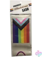 Beige polyester Progress Flag bachelorette sash by Kheper Games, one-size for parties and pride events