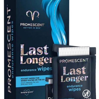 Promescent Delay Wipes 21-count single-use benzocaine wipes in white packaging by Promescent