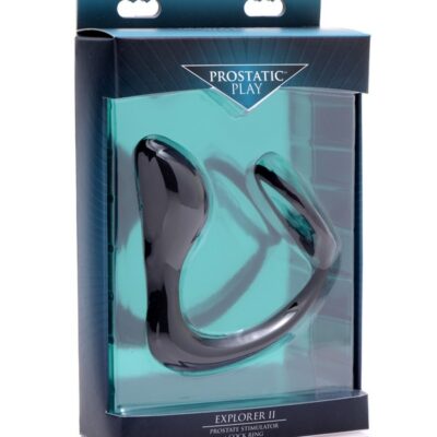 Prostatic Play Explorer II black silicone prostate stimulator and cock ring by Xr – Prostatic Play