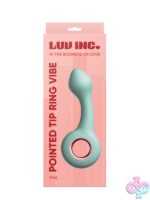 Pointed tip ring vibe in purple and green on a clean background, showing tapered tip and ring retrieval base