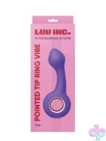 Pointed tip ring vibe in purple and green on a clean background, showing tapered tip and ring retrieval base