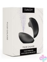 Midnight black silicone air-pulse clitoral suction stimulator with starlight charging dock by Svakom