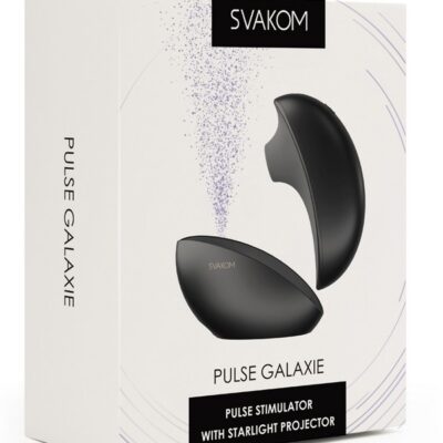 Midnight black silicone air-pulse clitoral suction stimulator with starlight charging dock by Svakom