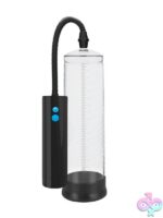 Transparent rechargeable automatic penis pump with silicone sleeve and clear cylinder by Shots Toys
