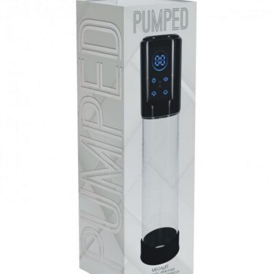 Pumped Megalift automatic penis pump with clear chamber and silicone sleeve by Shots Toys