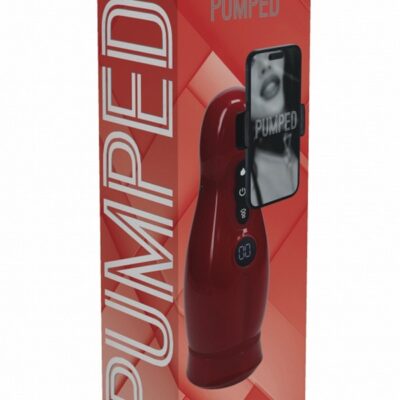 Metallic red Pumped Virtuo multi-function masturbator with suction, vibration, and warming by Shots Toys