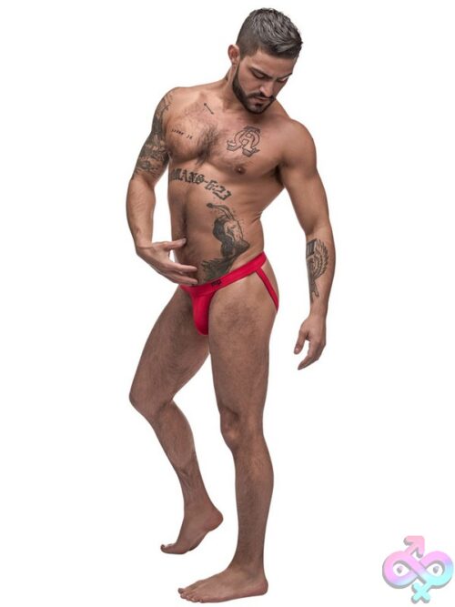 Male Power Pure Comfort Modal Sport Jock In Red Shown Front And Back Views