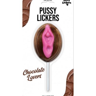 Pink chocolate-flavored novelty candy pop on a stick by Hott Products