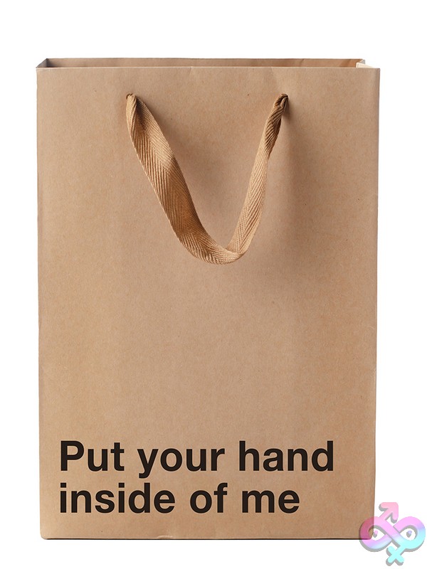 Discreet-Toys-Put-Your-Hand-Inside-Of-Me-Bag-Nu-Bag-018 Snarky Cheeky Printed Kraft Paper Gift Bag With Brown Ribbon Handle By Wood Rocket
