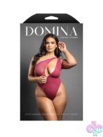 Berry one-shoulder crotchless mesh teddy with asymmetrical zipper in queen size by Fantasy Lingerie