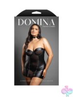 Black queen-size zipper chemise with buckle halter in leatherette and mesh