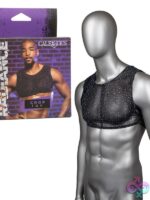 Black sheer mesh rhinestone crop top for men by California Exotic Novelties