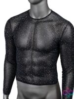 Radiance Long Sleeve Shirt – Black Mesh Rhinestone Top - Image 2