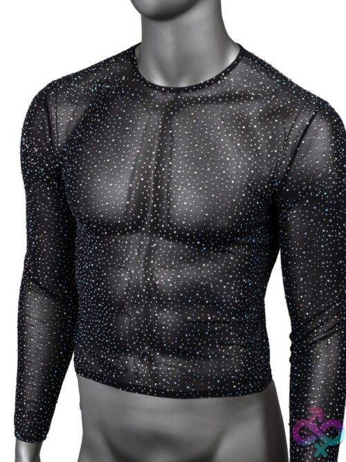 Radiance Long Sleeve Shirt – Black Mesh Rhinestone Top - Image 2
