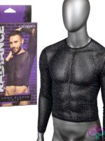 Black sheer mesh long sleeve rhinestone shirt for men by California Exotic Novelties