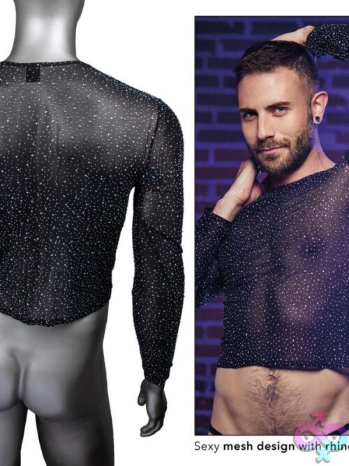 Radiance Long Sleeve Shirt – Black Mesh Rhinestone Top - Image 3
