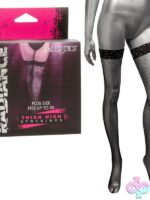 Black plus size thigh high stockings with rhinestone accents by California Exotic Novelties