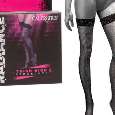 Sheer black rhinestone mesh thigh high stockings by California Exotic Novelties